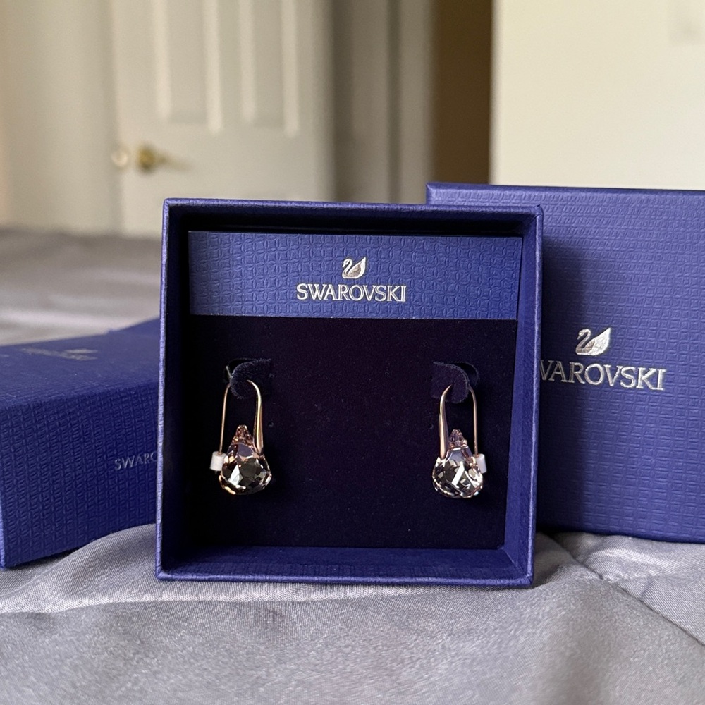 Swarovski Lunar Drop Light Pink Crystal Earrings - Picture 6 of 9